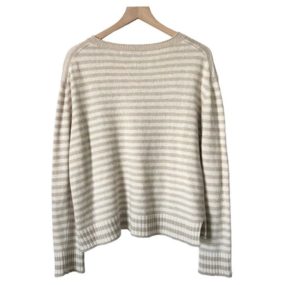 Jenni Kayne Everyday Wool Cashmere Blend Sweater in Stripe Ivory Oatmeal Size XL - Picture 3 of 5